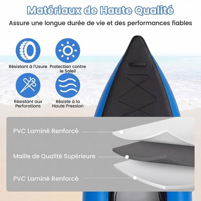 Kayak hinchable COSTWAY para 2 personas, 381x94x40cm - 2 remos de aluminio, 2 aletas desmontables, kit de reparación - Bomba manual - 230 kg - Azul