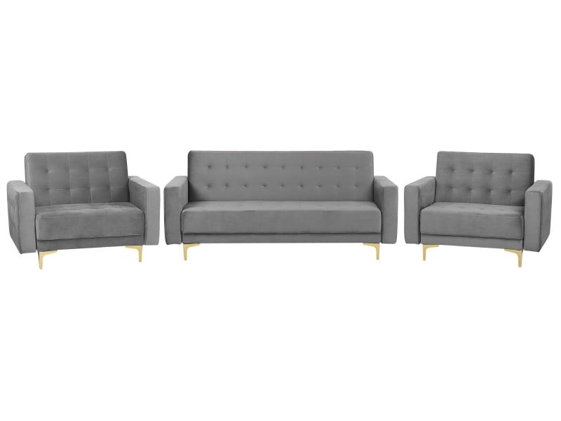Zestaw wypoczynkowy sofa 2 fotele szary