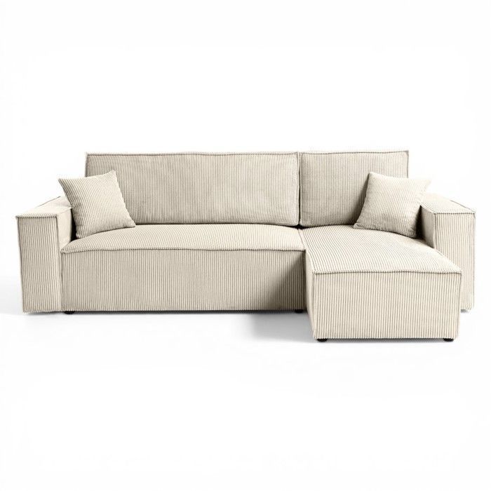 LISA Eckschlafsofa mit umkehrbarem Stauraum in beigefarbenem Cord