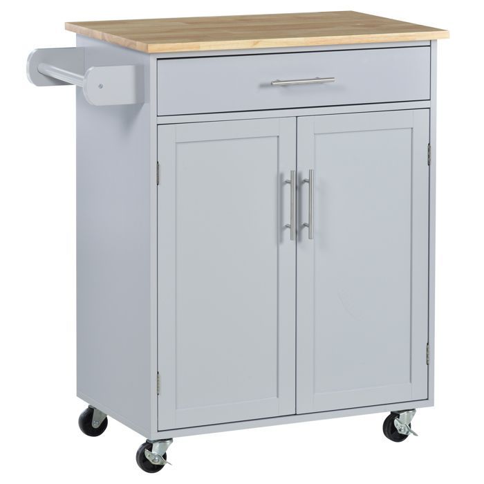 Desserte de cuisine sur roulettes chariot de service Ilot de cuisine avec tiroir de placard et porte-torchons - gris