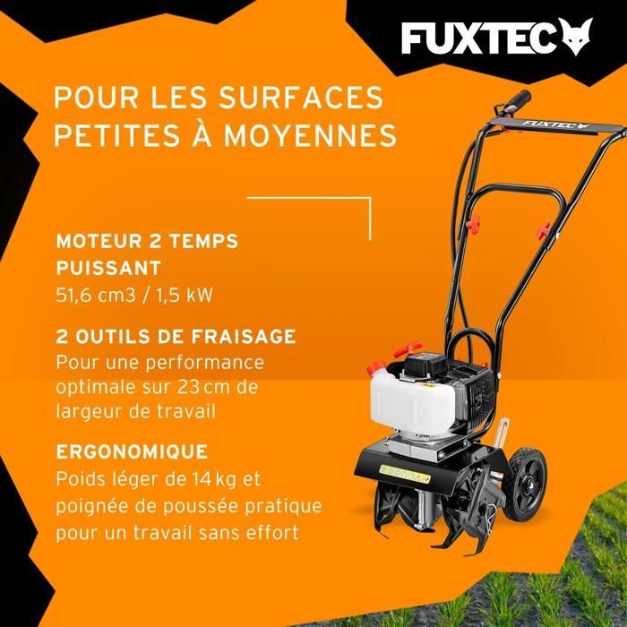 Motozappa a benzina a 2 tempi FUXTEC FX-AF152, 51,6 cc, larghezza 23 cm, profondità 70 mm, 14 kg