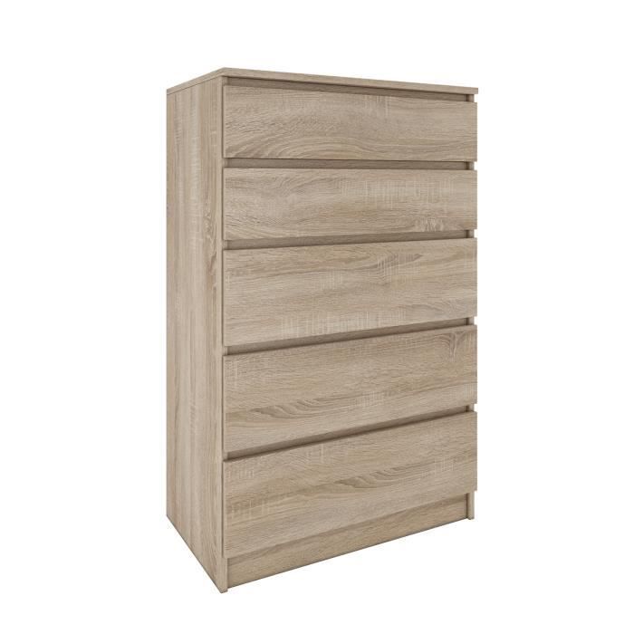 MILÁN 5 - Cómoda contemporánea para dormitorio/sala de estar/oficina 40x70x112 - 5 cajones deslizantes - Mueble de almacenamiento - Armario alto