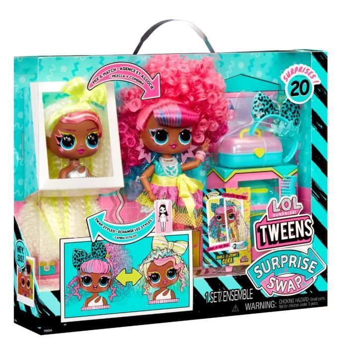 LOL Surprise Tweens Surprise Swap Fashion Doll - Curls-2- Crimps Cora - 1 Tweens-pop van 17 cm, 1 mini-stylinghoofd en accessoires