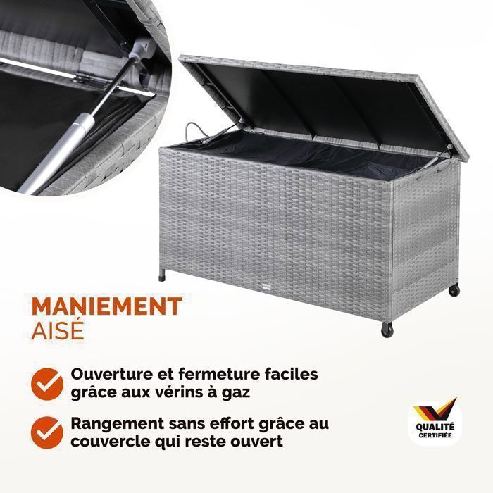 CASARIA® XXL Tuinopbergbox voor buiten, grijs - 270 liter opbergkist met wielen, waterdicht, gasveer, 117x53x60 cm