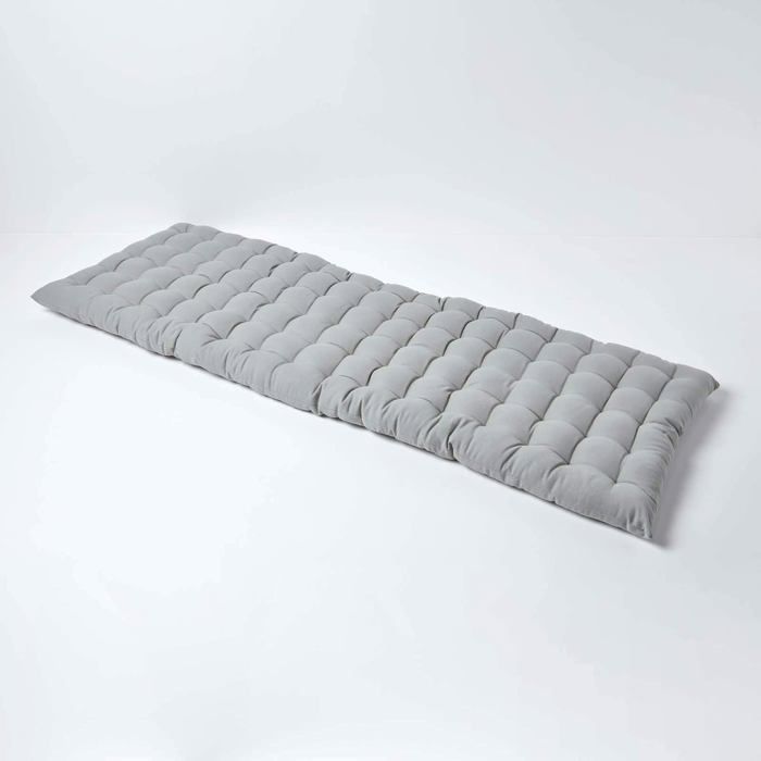 Cojín para banco de jardín - HOMESCAPES - Gris - 143 x 48 x 5 cm - Alfombra - Algodón y poliéster - Exterior