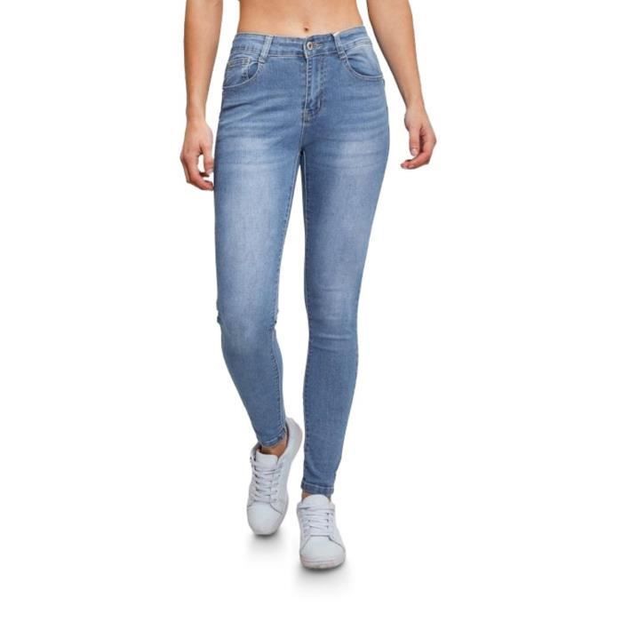 Pantalones vaqueros de mujer - X-MAX - Corte ajustado - Cintura alta - Azul - 5 bolsillos