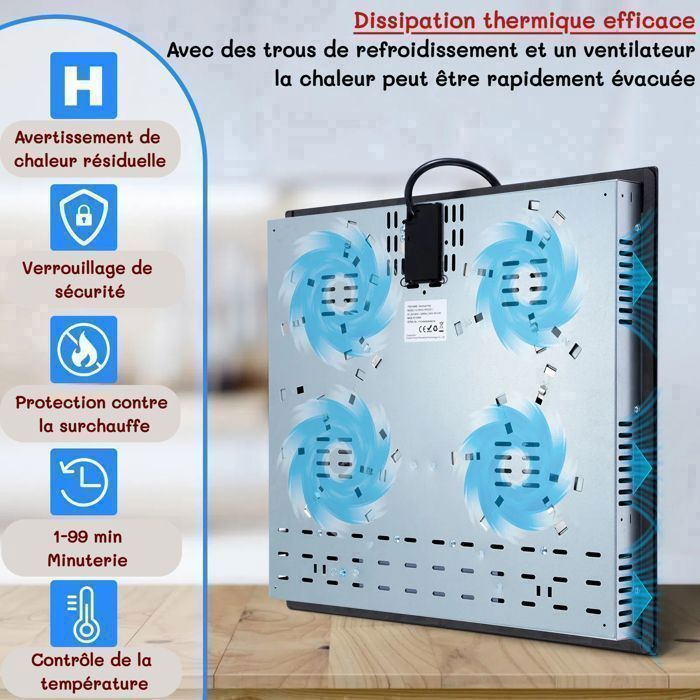 Keramikhäll med 4 brännare, 60 cm elektrisk spishäll, 6000 W, 9 effektnivåer, timer 1–99 minuter, lämplig för alla typer av stekpannor