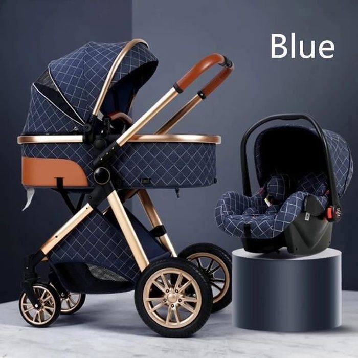 Passeggino 3 in 1, seggiolino auto, navicella, trio reversibile e regolabile, ruote antiforatura di alta qualità, maniglione, blu bazarland30