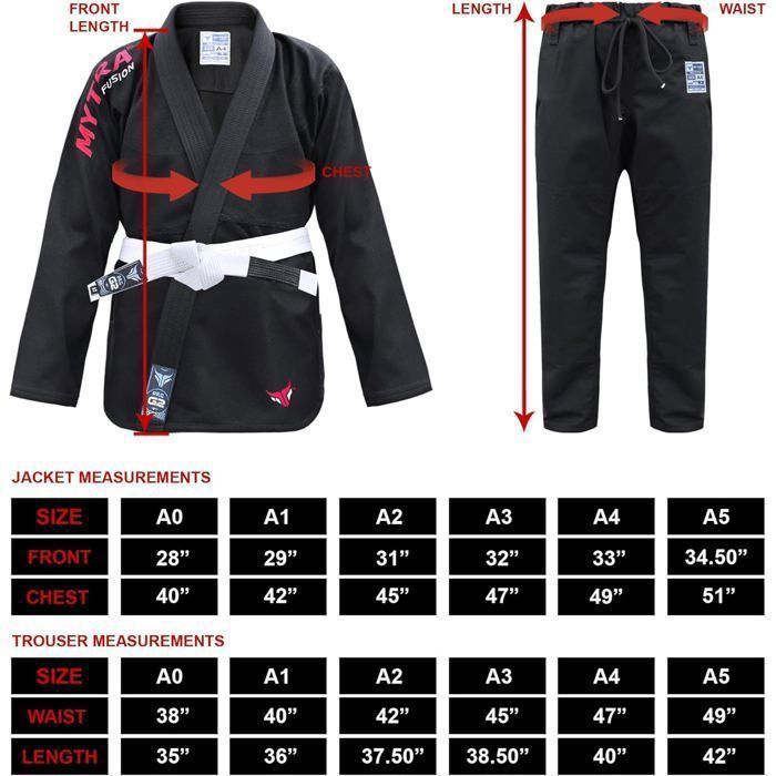 Kimono BJJ Adulte - Mytra Fusion - Kimono Jiu Jitsu Brésilien et Grappling 380 GSM Renforcées - Ceinture Ajustable Incluse - Noir