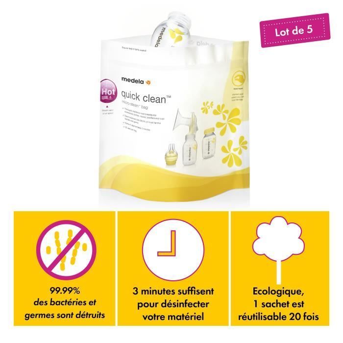 MEDELA - Sacos para esterilização em micro-ondas Quick Clean™ - Pacote com 5 - Desinfecção e limpeza