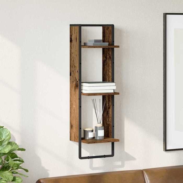 MOT12201-Étagère Murale Bois Ancien 30 x 25 x 100 cm Bois d'ingénierie