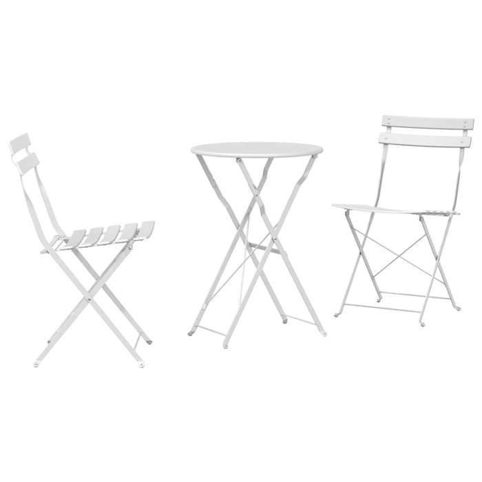 Conjunto bistrô dobrável - vidaXL - Branco - Aço - Mesa dobrável - 2 cadeiras dobráveis - Resistente às intempéries