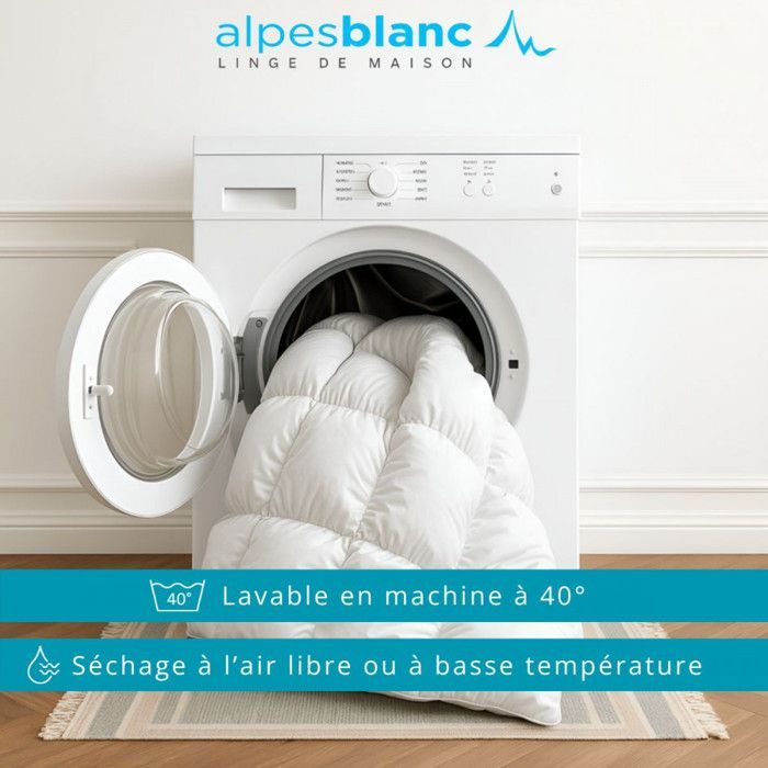 ALPES BLANC - Couette Naturelle en Plume 360g/m² - 140x200 cm – Chaude et Respirante – Fabrication Française - Garnissage Neuf