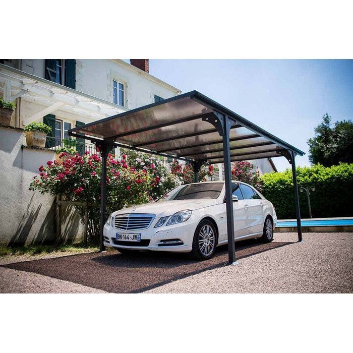 Tettoia per auto in alluminio con tetto piano, 14,70 m² - Grigio antracite