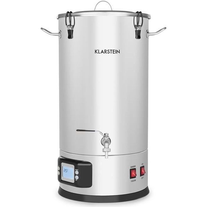 Tanque de fermentación Klarstein Maischfest para elaboración casera de cerveza - 35 litros - Temporizador y termostato - 1500W - 3000W - Acero inoxidable