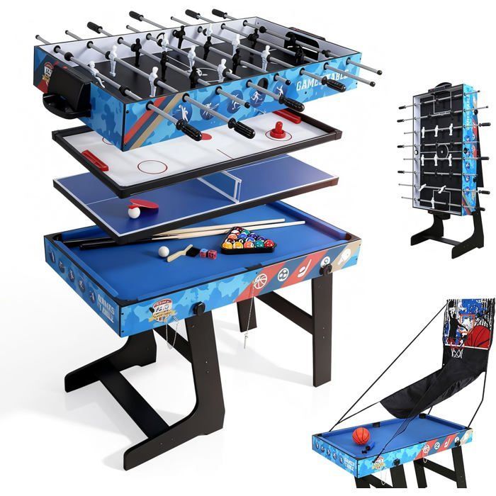 Tavolo multi-gioco 5 in 1 - tavolo multi-gioco pieghevole per bambini - calcio balilla/ping-pong/biliardo/air hockey/basket