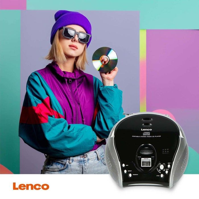 Lenco SCD-24 Preto/Prateado - Rádio portátil com leitor de CD - Preto/prateado