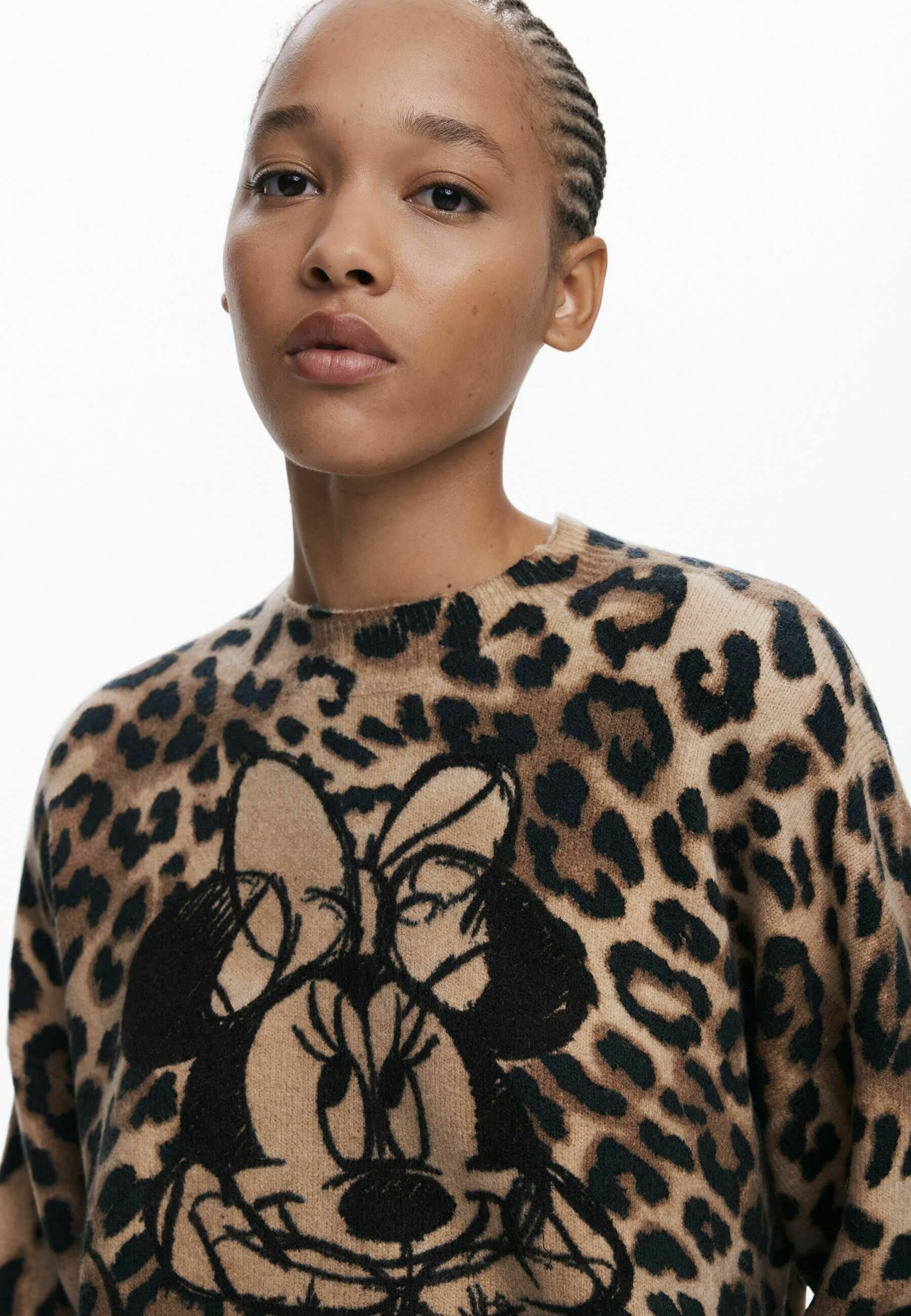Maglione Desigual con stampa animalier di Minnie - marrone