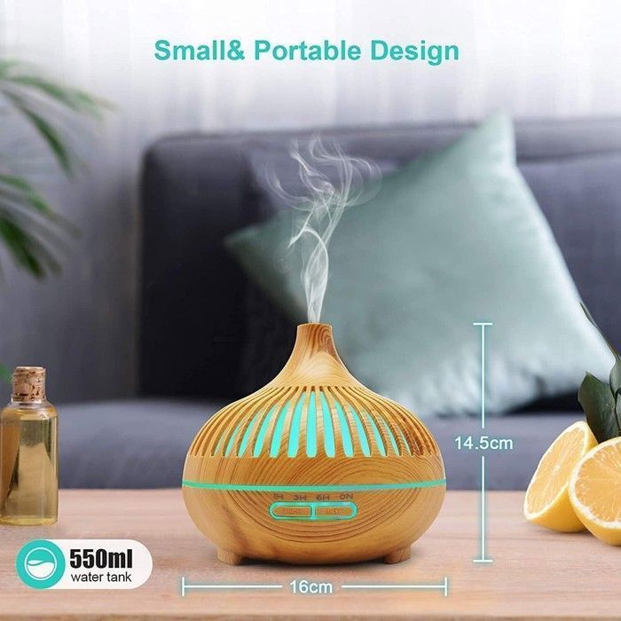 Difusor de aceites esenciales de 550 ml, humidificador ultrasónico con control remoto y 15 luces LED para el hogar, yoga u oficina.
