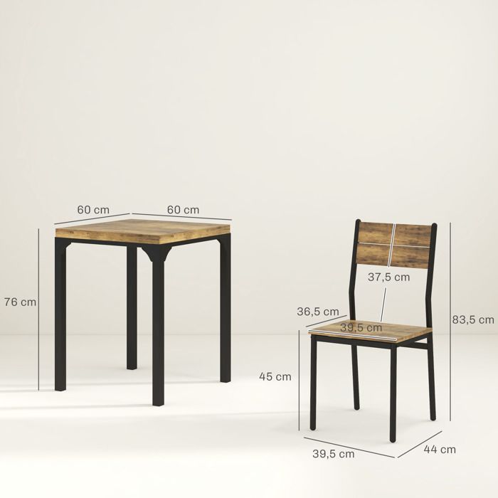 Ensemble table à manger avec 2 chaises encastrables - HOMCOM - pour cuisine salon maison - rustique