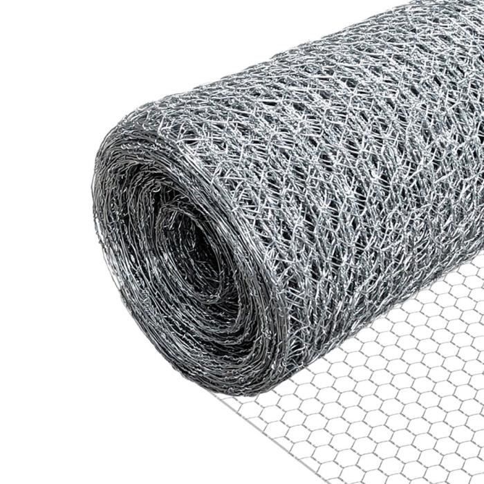 VOUNOT® Grillage à poule - Acier galvanisé - Maille 25mm - 1x25M - Filet de clôture pour poulailler