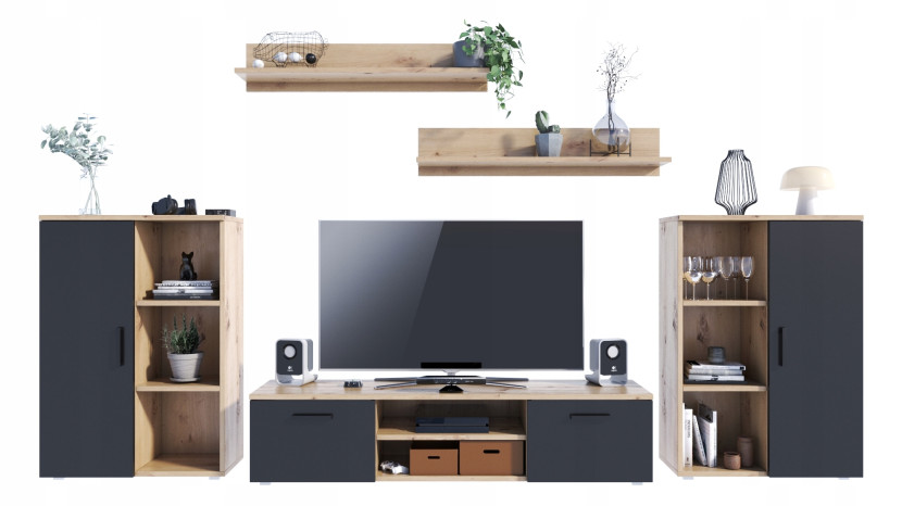 Meblościanka HERKULES artisan - czarny rtv komoda