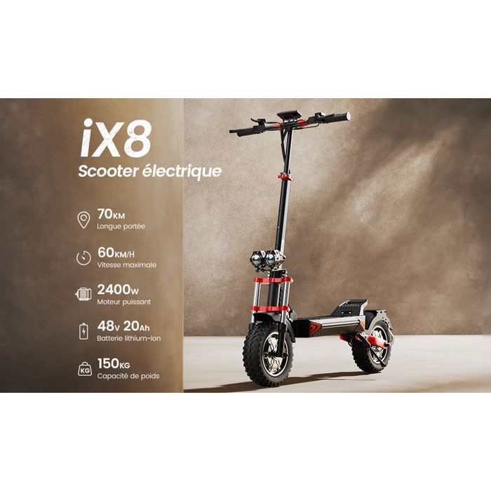 Trottinette électrique iScooter iX8-48V 20Ah -1200W x 2-70 km d'autonomie-Quatre vitesses- Pliable-Modèle tout-terrain
