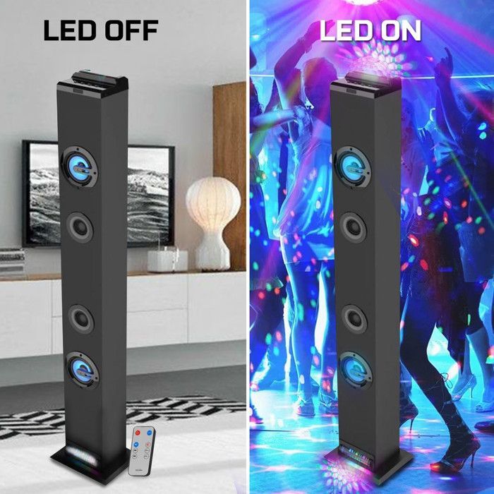 Torre audio INOVALLEY HP58BTH - Luce LED multi-fascio, Bluetooth, radio FM, AUX - 4 x 15W, + chiavetta USB da 32GB
