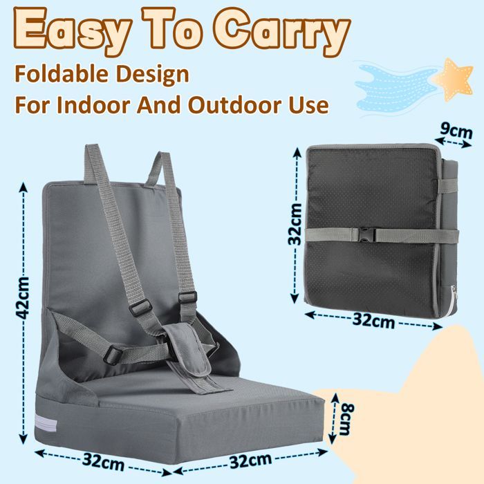 Silla elevadora plegable portátil Yaskilosiu para niños, silla de mesa para bebés/niños pequeños + arnés de seguridad de 5 puntos