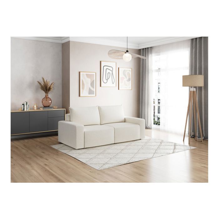 Canapé droit fixe 2 places ROMANE en tissu Easy Clean antitache - Beige