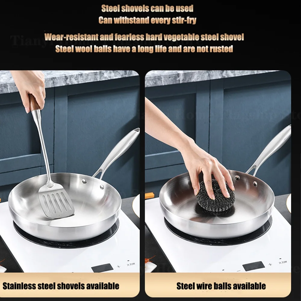 Poêle à frire en acier inoxydable 316, wok antiadhésif, sans revêtement, pour la cuisson des steaks, compatible avec les plaques de cuisson à gaz et à induction, casserole et ustensiles de cuisine.