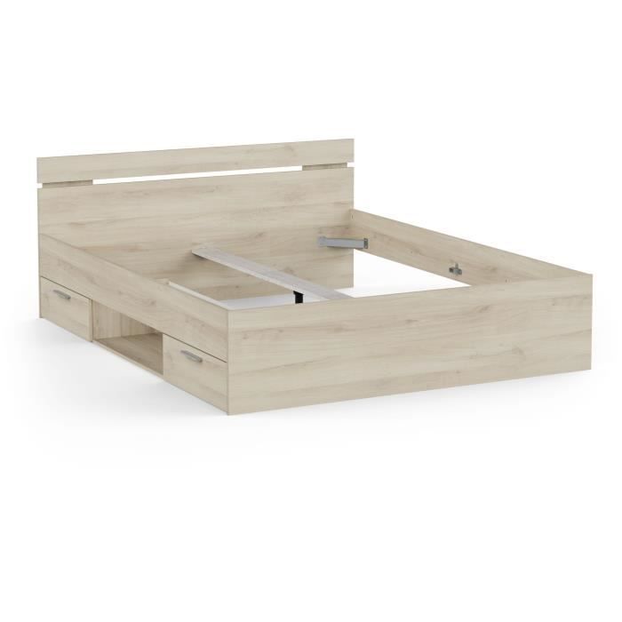Cama para adultos Demeyere Michigan - 160 x 200 cm - Múltiples compartimentos de almacenamiento - Roble cepillado