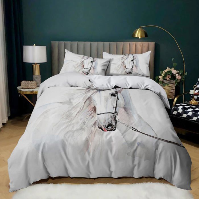 Funda nórdica de caballo de 140x200cm, juego de ropa de cama de caballo para niños, 1 funda nórdica de caballo + 2 fundas de almohada de 50×75cm