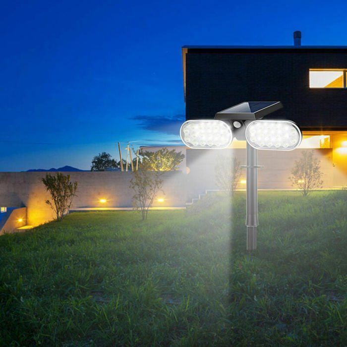 Foco solar de jardín de doble cabezal con 32 LED, foco empotrable de suelo con control de luz, clasificación IP65, lámpara de inducción.