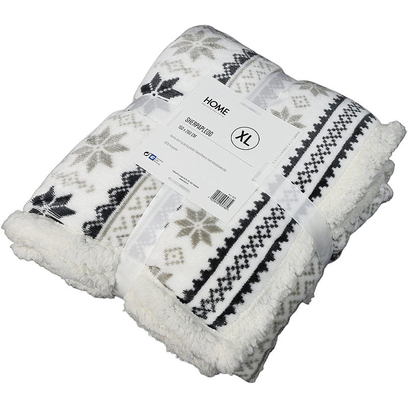 Home Sherpa deken XL 150x200 cm wit met beige/grijs
