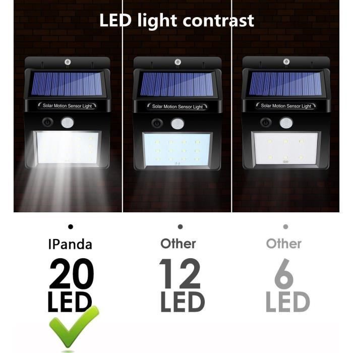 Lampe Solaire Extérieur - ONEVER - 20 LED avec Détecteur de Mouvement - Noir
