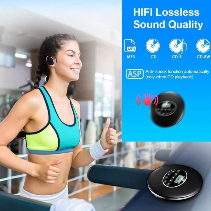 Gueray Bluetooth Portable CD Player Walkman with Headphones, Supports TF Card Playback, CD Player, Anti-Shock Function, Small 62