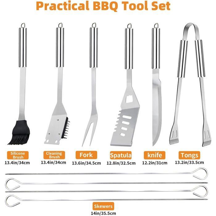 Επαγγελματικό σετ αξεσουάρ BBQ από ανοξείδωτο ατσάλι 11 τεμαχίων - Σκεύη BBQ με φορητή τσάντα - Σετ εργαλείων BBQ