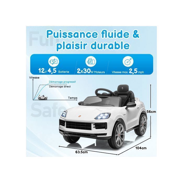 Voiture Electrique pour Enfants - LALAHO - Cayenne Coupé 2024 - 103 x 63 x 54 cm - Blanc
