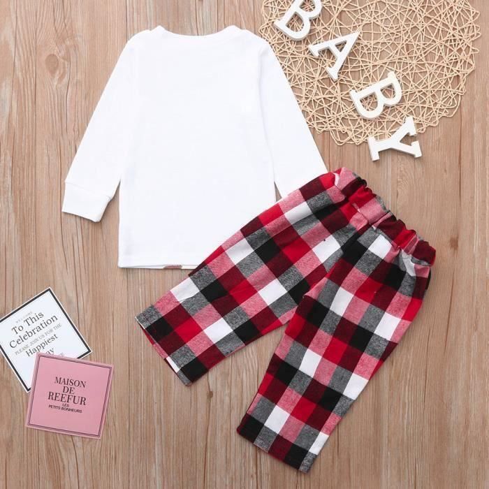 Pijama para bebé niño - FUNMOON - Cuadros blancos - Surtido navideño - Camiseta y pantalón - Cómodo