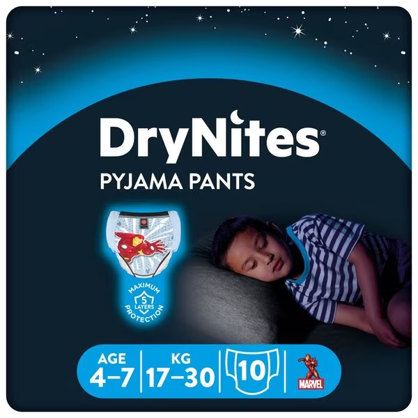DryNites dječje noćne hlačice za dječake 4-7 godina<br>4-7 godina (17-30 kg) 10 komada