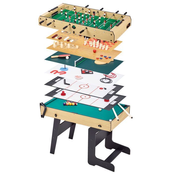 Tavolo da gioco pieghevole multifunzione KANGUI 16 in 1: calcio balilla, ping pong, biliardo, bowling, shuffleboard,...