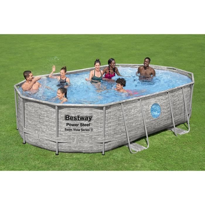Kit de piscina tubular elevada BESTWAY - Steel Pro Max™ - 488 x 305 x 107 cm - Ovalada (Filtro de arena, cubierta, escalera)