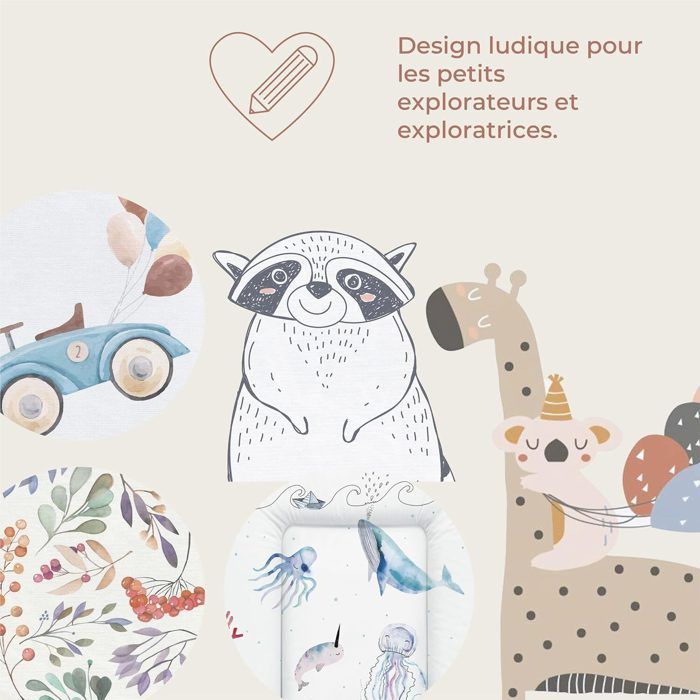 Ceba Baby Matelas à langer epais lavable - Joyeux Safari, 75x70 cm - Certifié Öko-Tex, Imperméable