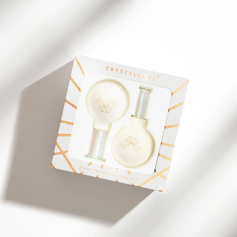 Conjunto de ventosas faciais de vidro Crystallove - um conjunto de ferramentas de massagem para o rosto, pescoço e colo.