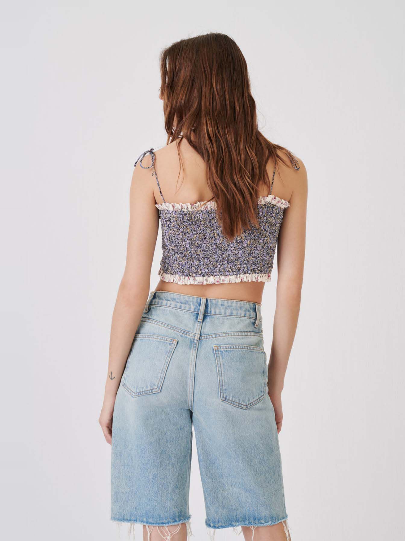 Pantaloni scurți drepți din denim Bermuda - Albastru deschis