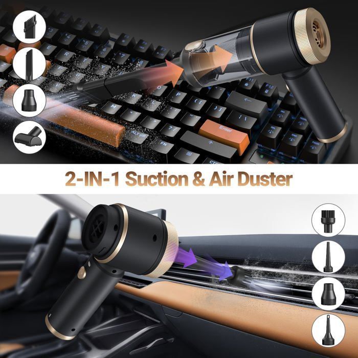 Aspiradora de mano, aspiradora inalámbrica potente de 26000 Pa para coche, mini aspiradora portátil para coche, PC, hogar y pelo de mascotas.