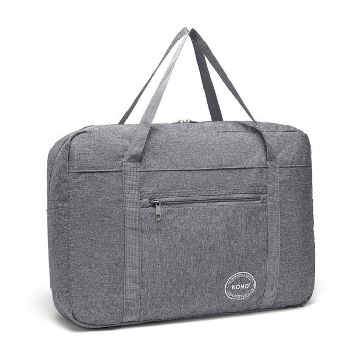 Bolsa de viaje plegable Kono, bolsa de cabina de 45x32x14cm, bolsa deportiva plegable grande con múltiples bolsillos, impermeable y resistente al desgaste, color gris.