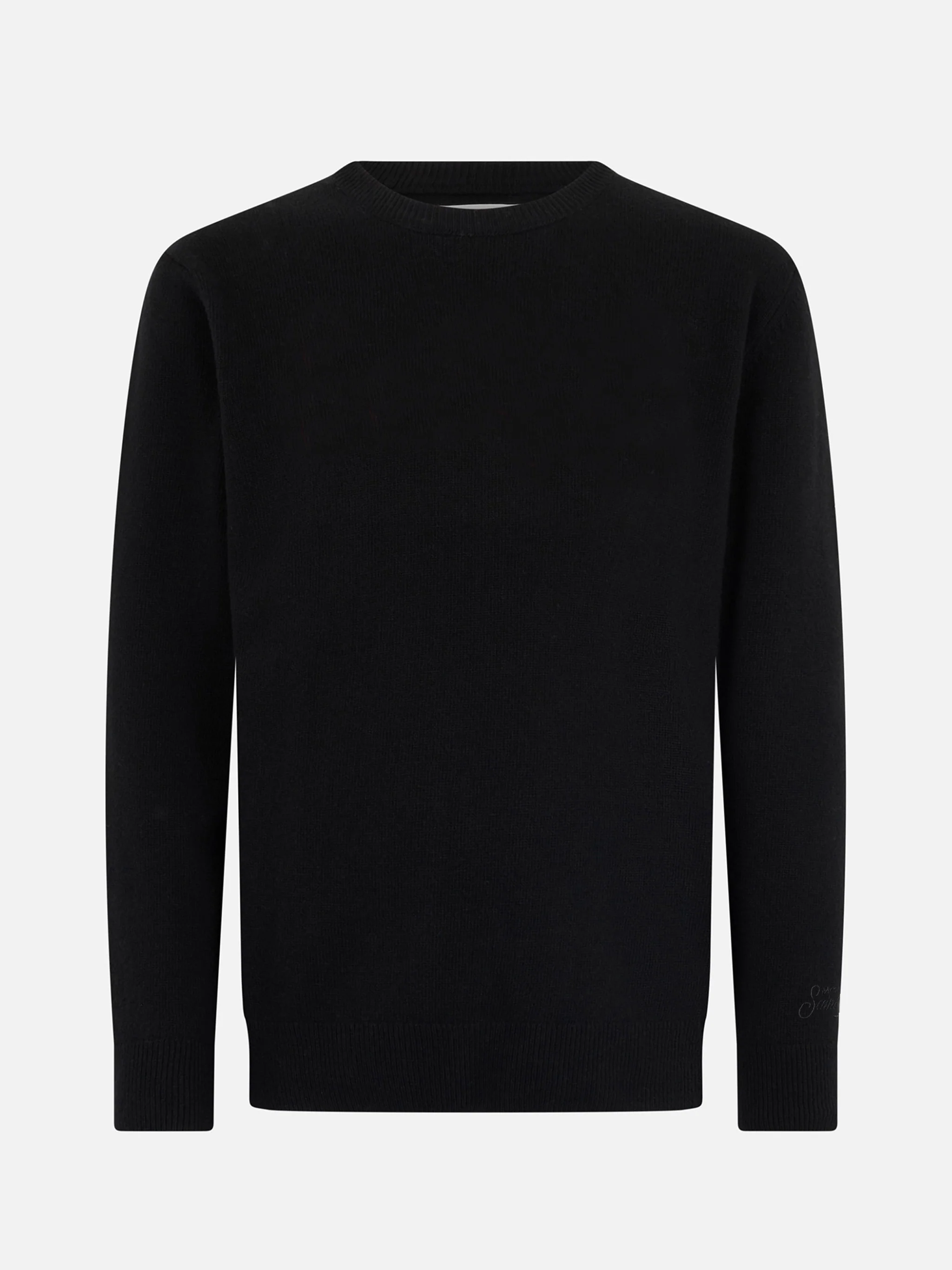 Jersey de cuello redondo Regent en cachemir negro puro.