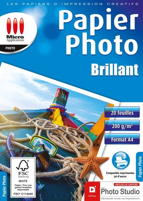 A4 Glossy Photo Paper - MICRO APPLICATION - Pack of 20 sheets - 200gsm - Color inkjet - 9600 dpi